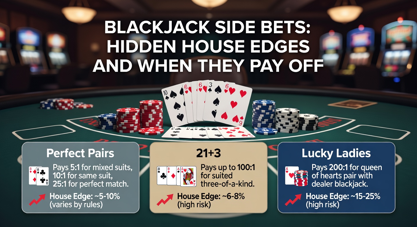 Digital blackjack interface on a tablet displaying active side bets like Perfect Pairs and 21+3 with glowing payout tables