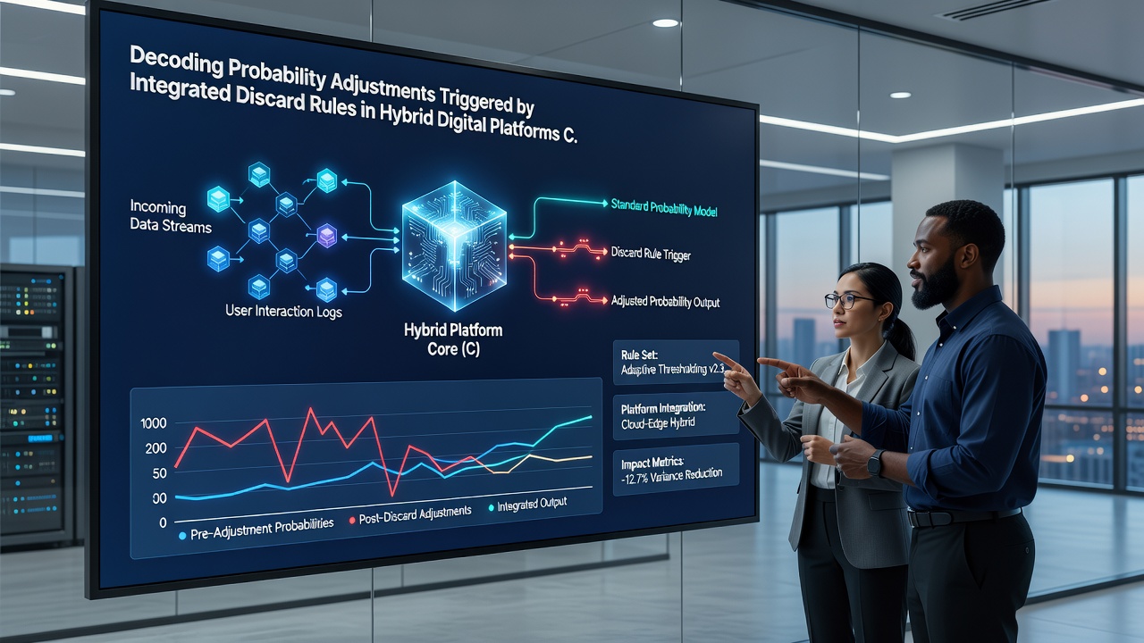 Analytics dashboard displaying probability adjustments and discard rule impacts in hybrid gaming sessions