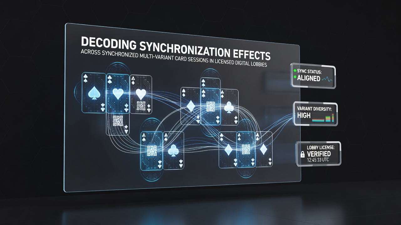 Digital card game lobby interface showing synchronized multi-variant sessions across blackjack, poker, and rummy tables
