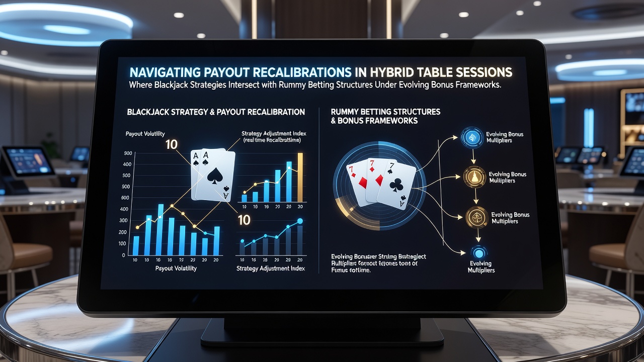 Hybrid table gaming setup showing blackjack and rummy elements side by side in a licensed casino environment