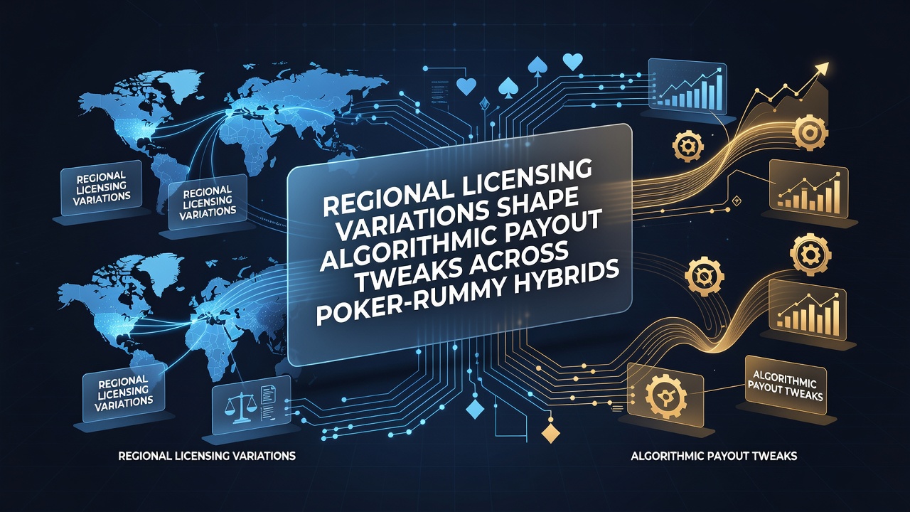 Regional regulatory documents and algorithmic payout charts for poker-rummy hybrid games displayed on a digital interface