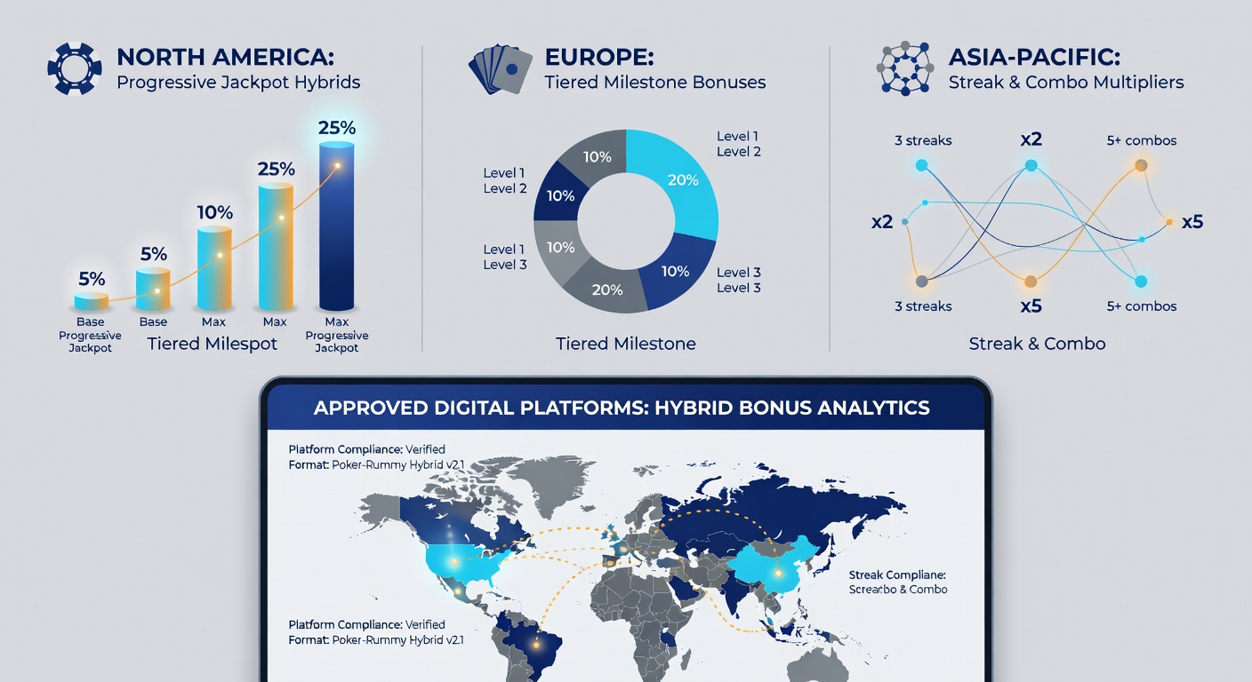 Comparison chart of bonus structures across different regional gaming platforms for hybrid poker-rummy games