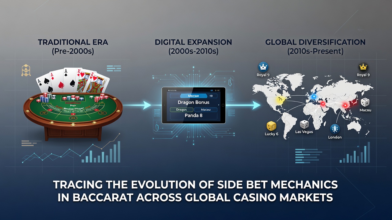 Modern digital baccarat interface displaying multiple side bet options on a live dealer terminal
